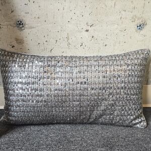 Metallic Silver Textured Lumbar Pillow with Subtle Gold Specks